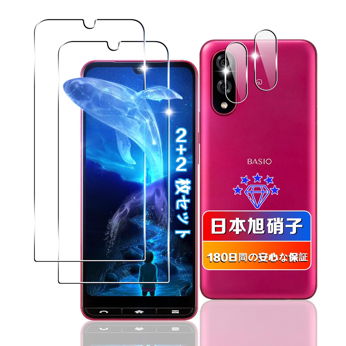 Amazon.co.jp: 【wnunbg 2+2枚セット】 対応 BASIO active3 ガラス